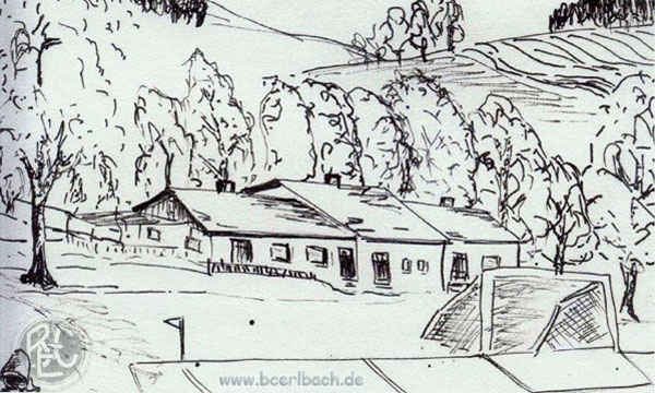 BC Erlbach Vereinshaus als Bleistiftzeichnung